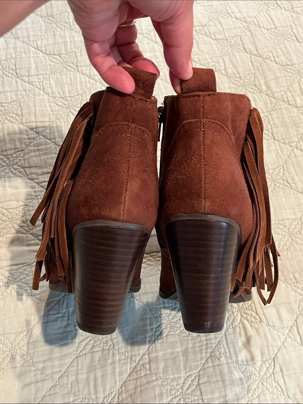 Leather Fringe Suede Ankle Boots in Rich Brown - Picture 4 of 15